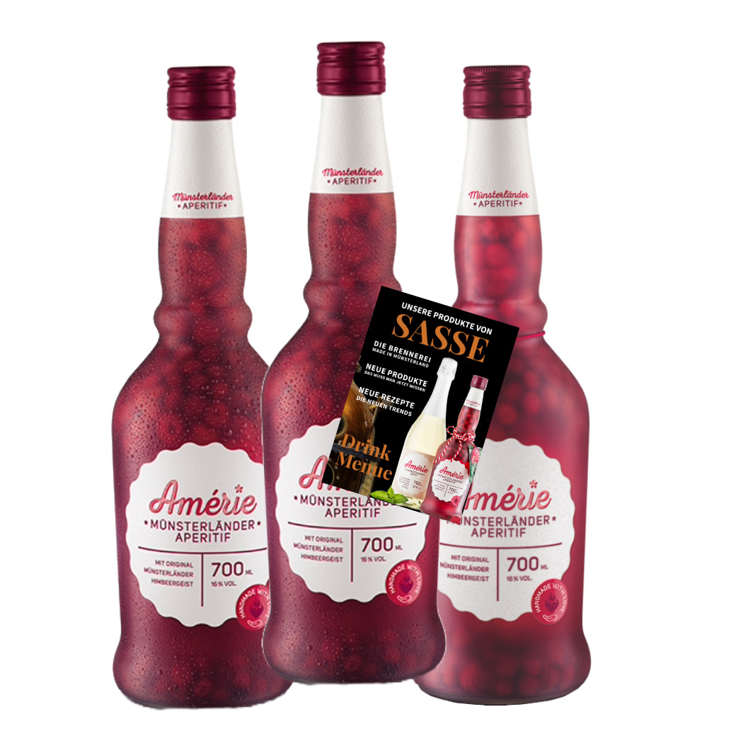 Amerie Münsterländer Aperitif Dreier Pack je 0,7 l Flasche. Alkoholgehalt: 16%vol. Amerie Münsterländer Aperitif Dreier Pack je 0,7 l Flasche. Alkoholgehalt: 16%vol.