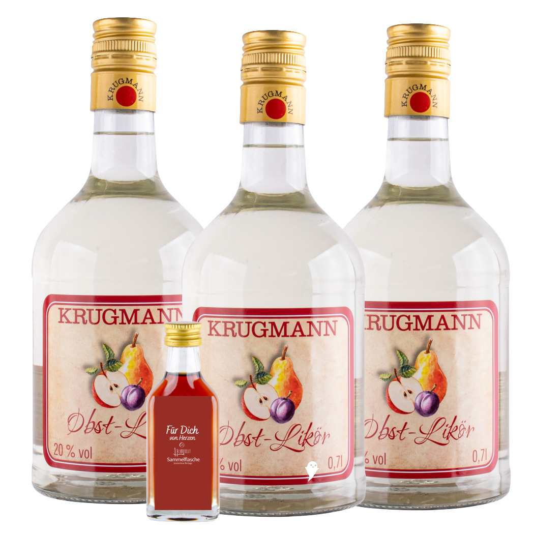 Krugmann Obstlikör 3er Pack 0,7 l 20% Vol. inkl Probeflasche Krugmann Obstlikör 3er Pack 0,7 l 20% Vol. inkl Probeflasche