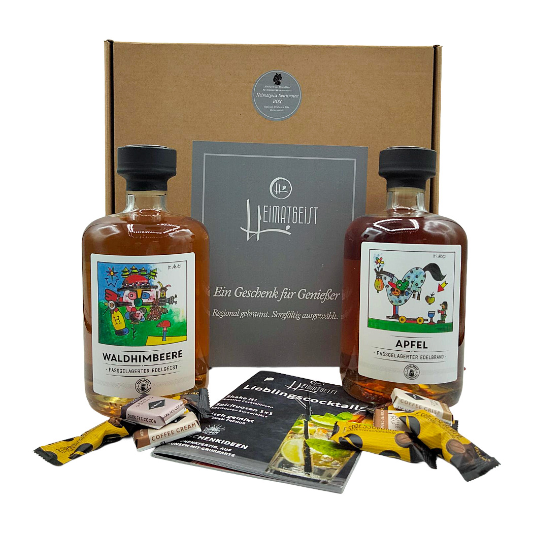 Sauerländer Apfelbrand & Waldhimbeergeist im Geschenkkarton 2 Spirituosen 0,50 l/Fl., 42%-Vol.