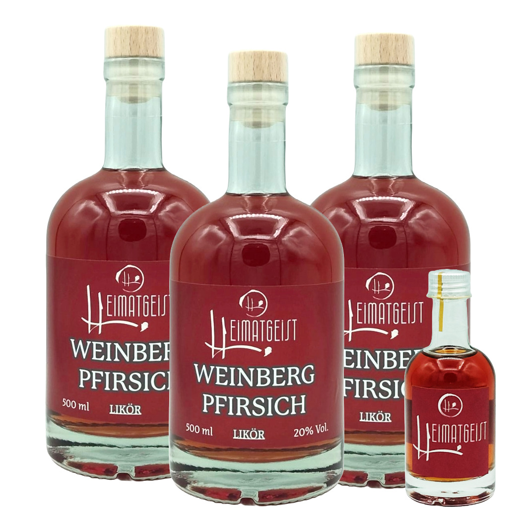 Roter Weinbergpfirsichlikör 500ml, 20%vol. 3er Pack inkl Gratisprobe 50 ml