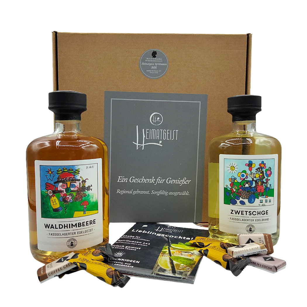 Sauerländer Zwetschgenbrand & Waldhimbeergeist im Geschenkkarton 2 Spirituosen 0,50 l/Fl., 42%-Vol.