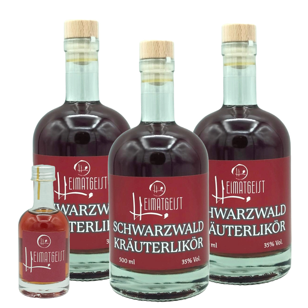 Schwarzwald Kräuterlikör 500ml, 35%vol. 3er inkl kostenlose  50ml Geschmacksprobe Heimatgeist Box