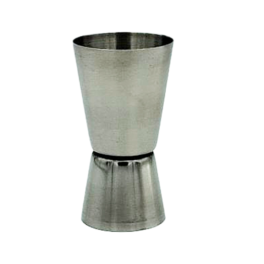 Edelstahl Jigger mit konischer Form und breiter Basis für präzises Mixen von Cocktails.
