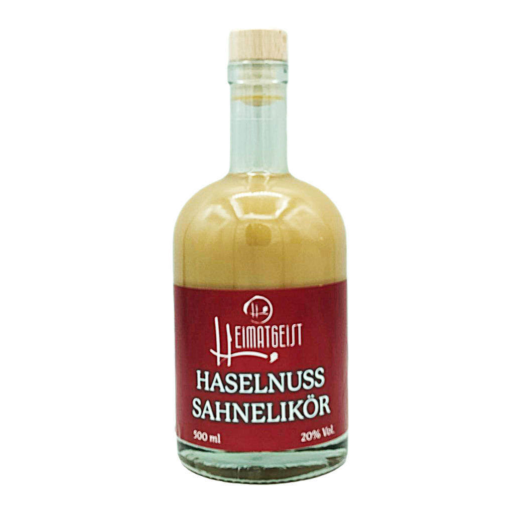 Haselnuss Sahnelikör in einer 500 ml Glasflasche mit Holzverschluss, 20 % Vol.
