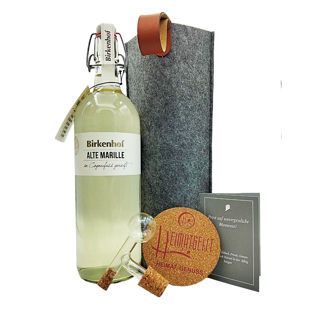 Birkenhof Alte Marille Geschenkset 1 Liter mit Filztasche