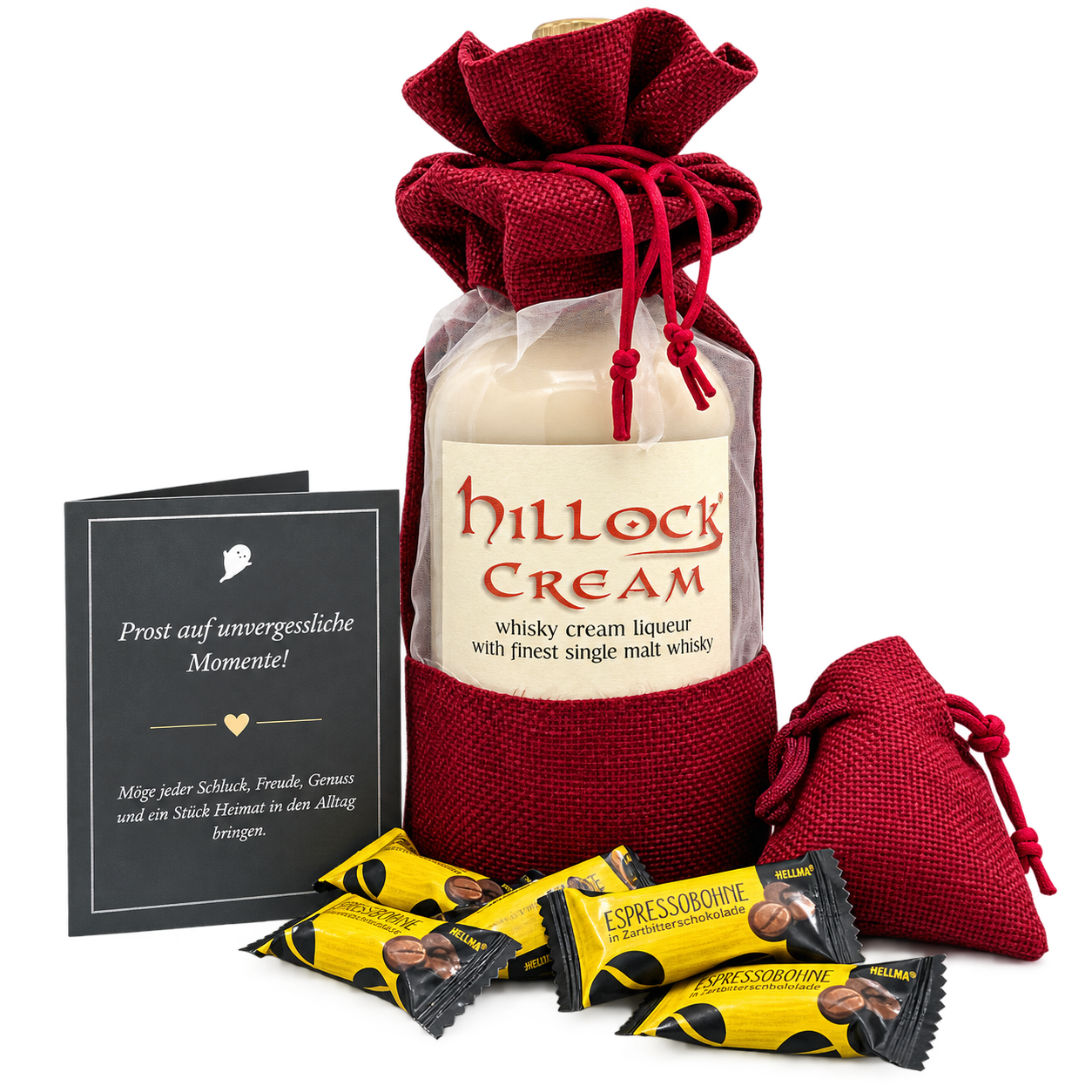Habbel Hillock Cream Whisky-Sahnelikör Geschenkset mit schokolierten Espressobohnen