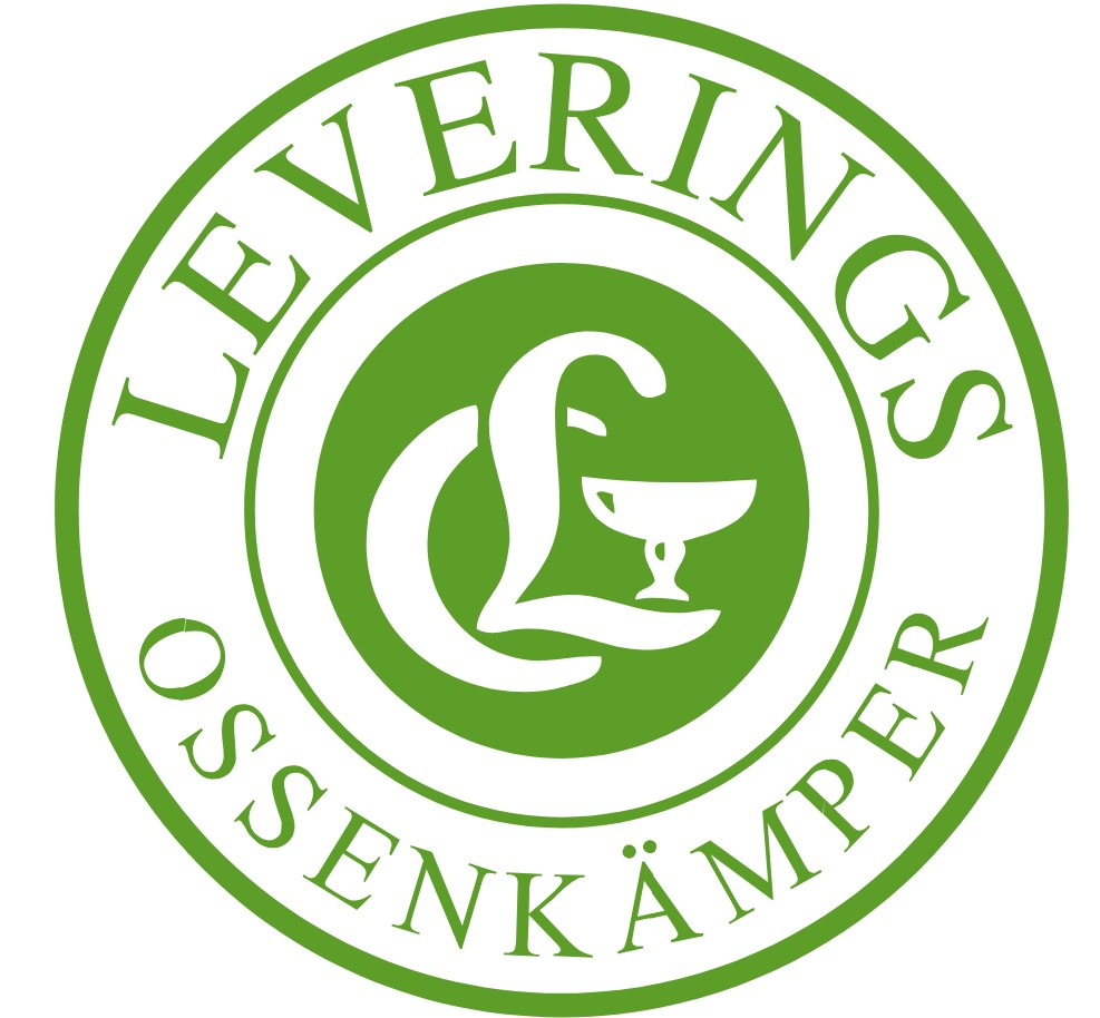 Grünes kreisförmiges Logo von LEVERINGS OSSENKÄMPER mit einem stilisierten Buchstaben L und einem kleinen Kelchsymbol in der Mitte.