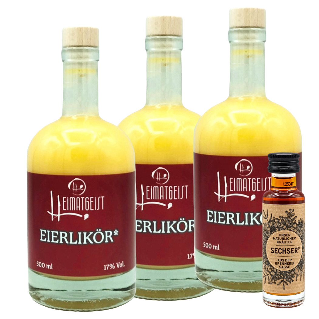 Heimatgeist Schwarzwald Eierlikör 3er-Set mit Sasse Butterscotch-Miniatur