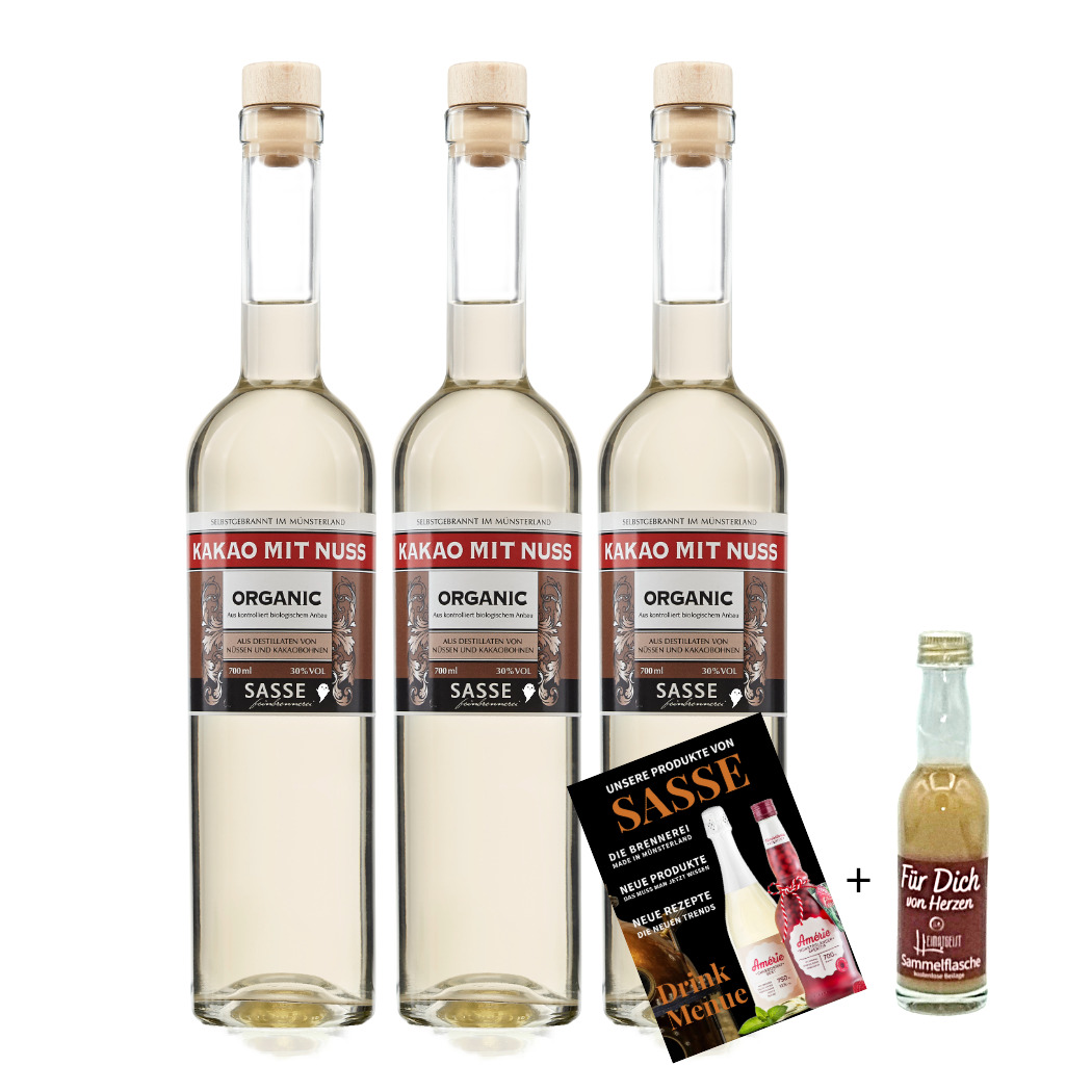 Kakao mit Nuss Likör 30% 3 x 0,7 ltr. + miniatur Probeflasche
