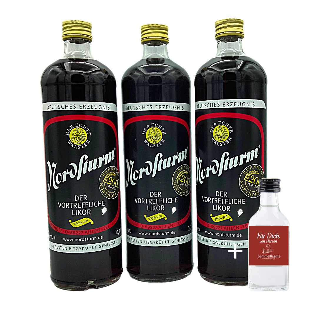 Nordsturm Kräuterlikör. Magenlikör 0,7l 35% Vol. 3er Pack + Edition Mini Eine exklusive Probierflasche als Geschenk zu jeder Bestellung